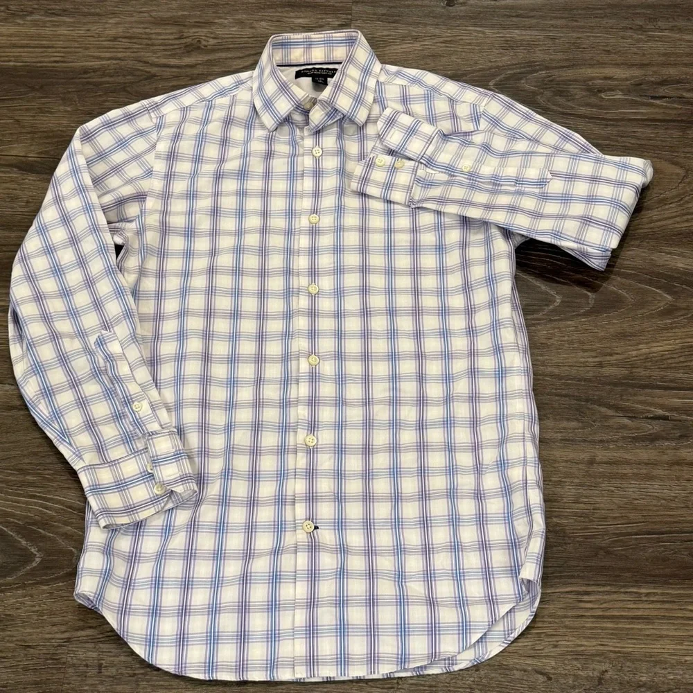 Banana Republic Men’s Non-Iron Slim‎ Fit Purple Blue Plaid Long Sleeve XS Shirt